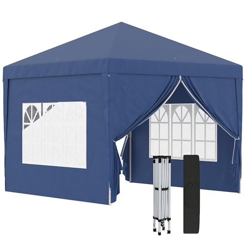 Outsunny Carpa Plegable Pop up Gazebo 3x3 m Cenador Plegable con 4 Paredes Laterales Anti UV y Bolsa de Transporte para Camping Fiestas Azul