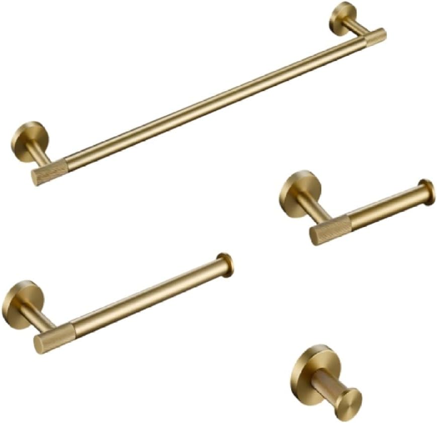 Bathroom Hardware Accessories Set Brushed Gold Knurled Brass Kit Towel Bar Ring Robe Hook Paper Holder Towel Ring Toilet Brush,2 Hooks