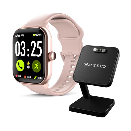 Image of Spade & Co Health Smartwatch 4 Bundle with Charging Dock - Heart Rate, Sleep & SpO2 Monitor, Pedometer, 10+ Day Battery, Answer /Make Calls, IP68 Waterproof, iOS & Android - Rose Gold
