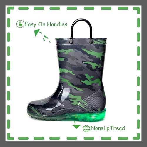 image for Outee Toddler Boys Rain Boots Little Kids Baby Light Up Waterproof Rub