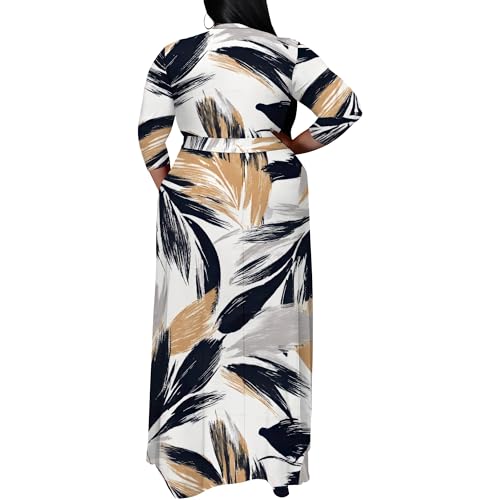 Image of SUZONANA Plus Size Maxi Dresses for Curcy Women Casual Loose 3 /4 Sleeve Long Dress with Belt