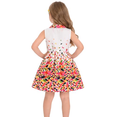 Image of Girls Printed Knee Length Fit and Flare Sleeveless Collar Dress