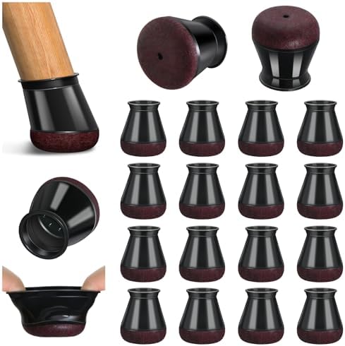 16 Stück Stuhlbeinkappen Rund, Filzgleiter für stühle, Stuhlbeinschoner | Schutzkappen für Schräge Stuhlbeine, Kratzschutz für den Boden & Lärmminderung, Schwarz (Ø 14–20 mm)