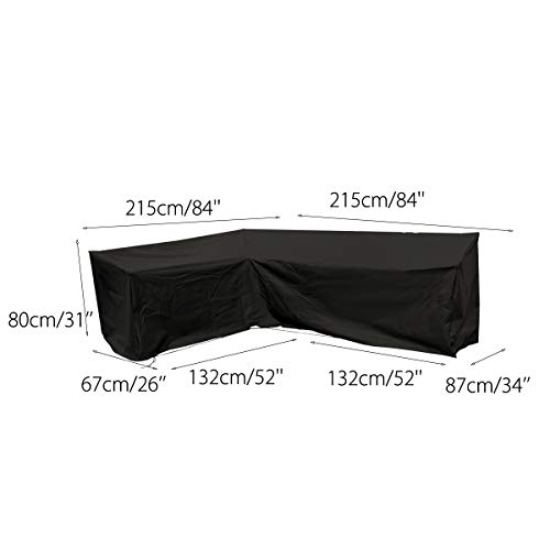dDanke Waterproof Dust-proof Black Polyester Outdoor Corner Sofa L-shape Cover for Patio Garden Lounge Sofa (215x215x87x80cm)