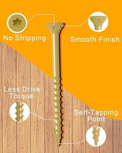 Image of IMSCREWS #10 x 5 Inch Deck Screws Exterior Wood Screws Tan Coated Carbon Steel Star Drive T25 Coarse Thread Partial Thread with Type 17 Point 125 Pack