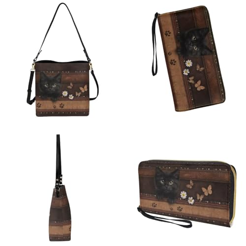 Image of Bucket Crossbody Bag Set for Women Lady, Leather Purse and Wallet Set Large Bucket Bag with Wallet
