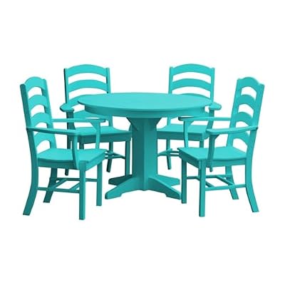 Keystone Amish Co. Poly Composite Josie 5-Piece Dining Set with Round Table, with Arms, Aruba