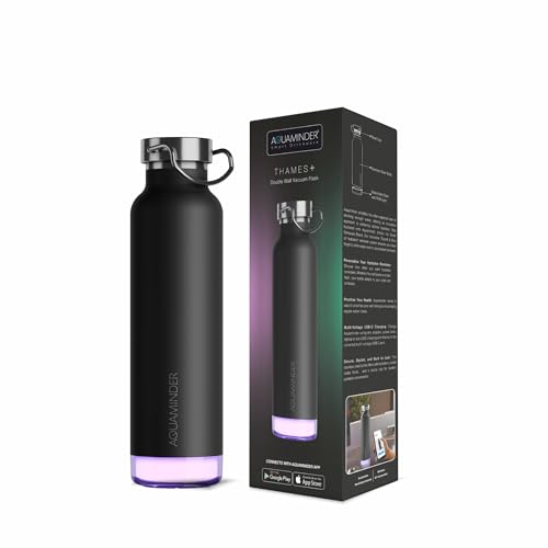 Image of Aquaminder Smart Water Bottle | RGB LED Glow & Timer Hydration Reminder with BT Mobile Phone Connection, Thames with App 600 ML (Black)