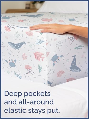 Image of Kids Full Fish & Whales Bed Sheets - 4 Piece Kids Fish & Whales Sheet Set | Fish & Whales Themed Bedding, Ultra-Soft, Cute & Cozy, Breathable & Machine Washable, Bed Set for Boys, Girls & Teens, Comfy