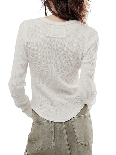 Jar of Love Women's Waffle Knit Tops Long Sleeve Shirts Henley Tops V-Neck Button Down Thermal Shirts Fall Outfits2