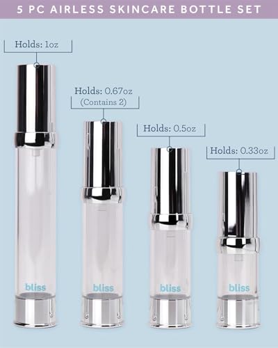 Bliss Travel Bottles Set - Airless Pump Bottle Containers, Perfume Atomizer Mini Spray Bottles, and Leakproof Travel Size Containers for Skincare, Lotions, and Liquids, Silver4