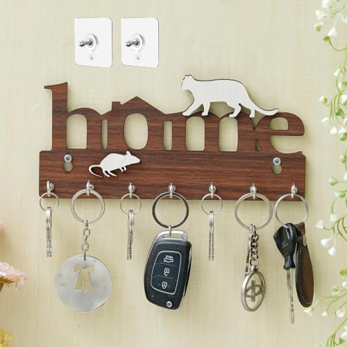 Image of Webelkart Premium Home Keys Wooden Key Holder (29 cm x 13.5 cm x 0.4 cm, Wood) 7 Hook - Decorative Items for Home Decor (Wood Color)