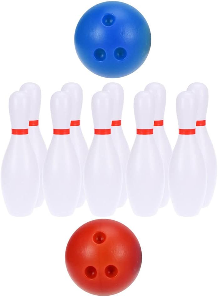 Toyvian Miniature Bowling Model Toy Set Dollhouse Accessories with 2 2 Blue Balls and 20 Plastic Pins Mini House Ornament for Tabletop Decor Kids Bowling Set