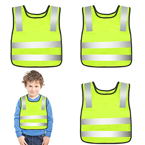 4Pcs Chaleco Reflector para Niños - Chaleco Alta Visibilidad para Niños, Visibilidad a 360°Amarillo Chalecos Reflectantes, Chaleco de Seguridad Reflectante de Alta Visibilidad para Carrera, Ciclismo