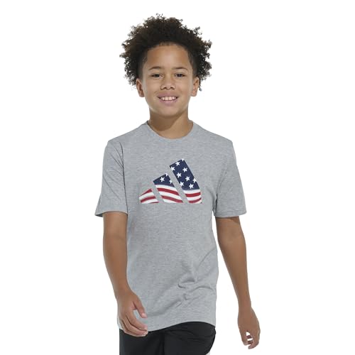 adidas Boys' Short Sleeve Cotton USA Graphic T-Shirt, Heather Grey American, 4