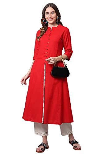 Image of Pistaa's Women's Cotton Regular Fit Casual Kurta