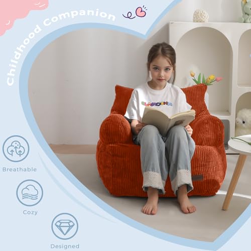 Image of MAXYOYO Kids Bean Bag Chair, Stuffed Bean Bag Sofa, Orange, Standard | Bean Bag Chair for Boys and Girls, Lazy Sofa with Pocket Floor Chair for Gaming, Reading