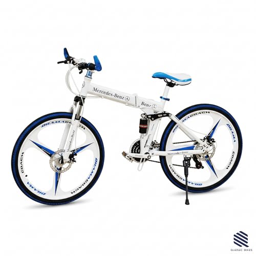 Image of QUESEC Merceds Benz Folding Gear Cycle for Adults 26 Inch 21 Speed Mountain Bike with Dual Suspension, Dual Disc Brake, Alloy Wheels, Foldable Bicycle for Boys Girls Daily Commute Fitness Ride White