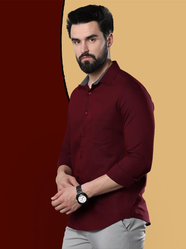 Image of Pinkmint Combo of Men Casual Cotton Blend Full Sleeves Formal Regular Slim Fit Plain Office Shirts