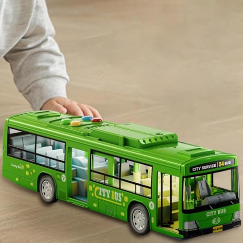 バスモデルのおもちゃ - 音楽と光付きの教育車電池式ロールプレイおもちゃ、模擬機能ドア、対象年齢1歳以上の男の子、女の子向け 子供用市バスおもちゃ ライトとサウンド付き市バスおもちゃ (C)