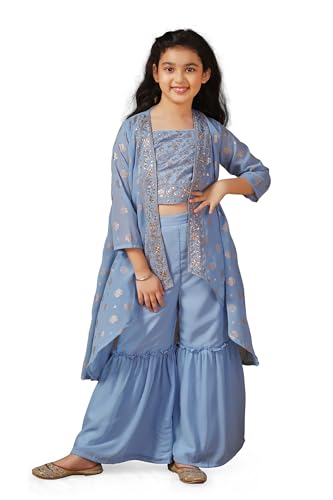 Image of Fashion Dream Girls Georgette Embroidered Palazzo Set|Kids Ethnic Wear|sharara set for girls|Indo Western Set