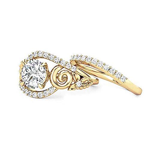 Dividiamonds Solitaire Bridal Ring Set in 18k Yellow Gold Plated Round Cut Cubic Zirconia (9)