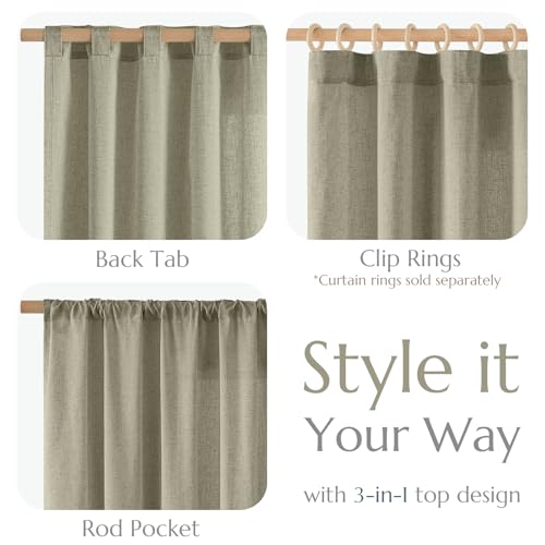 Image of jinchan Linen Curtains Light Filtering Back Tab 50x84 Inch 2 Panels Green