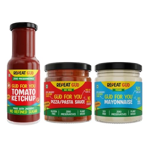 REPEAT GUD Healthy Tomato Ketchup For Kids 225 Gram | Made With Jaggery + Vegan Mayonnaise 180 Gram |50% Less Fat | 10x more Protein + Healthy Pizza/Pasta Sauce 180 Gram (Pack of 3) (B0DFM73J28) Amazon Price History, Amazon Price Tracker