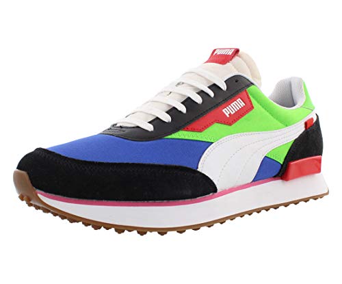 PUMA Men's Future Rider Sneaker, Black-Fluorescent Green-Dazzling Blue, 10