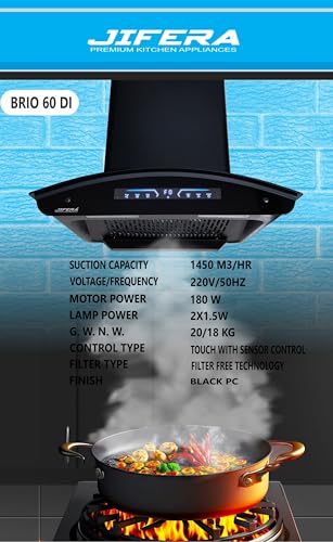 Image of Brio 60 DI | MS Steel Kitchen Chimney | Autoclean Chimney | Black Powder Coated | 1450 CMH