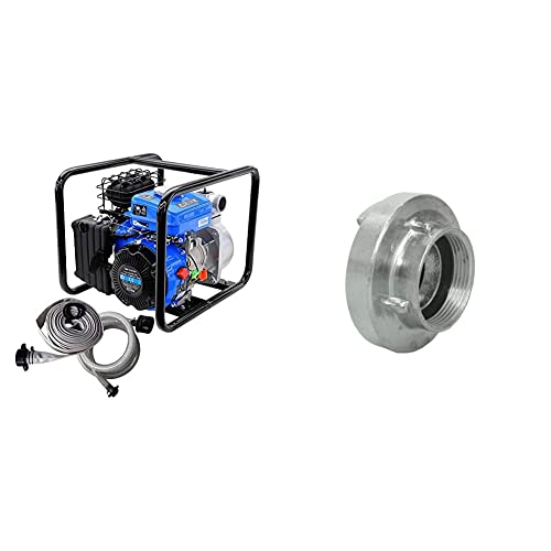 Güde 94503 Motorpumpe-Set GMP 15.22 (4-Takt Motor, Fördervolumen: 15.000 l/h, max. Förderhöhe: 22 m, Benzin-Motorpumpe), Blau, Schwarz & T.I.P. 31092 C-Storz-Kupplung 2 Zoll IG