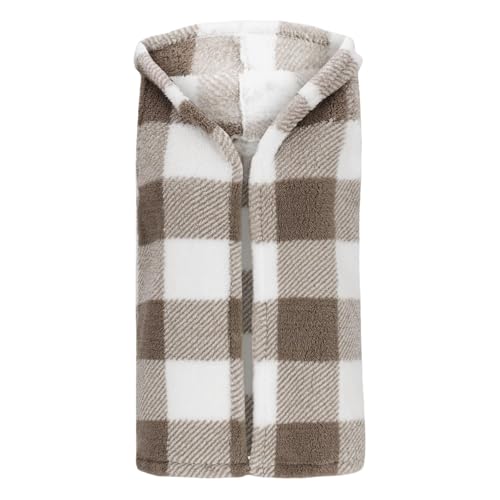 Fleece Sweater Vest Women Casual Sleeveless Sherpa Jacket Flannel Plaid Fuzzy Cardigan Warm Fall Winter Hooded Outerwear4