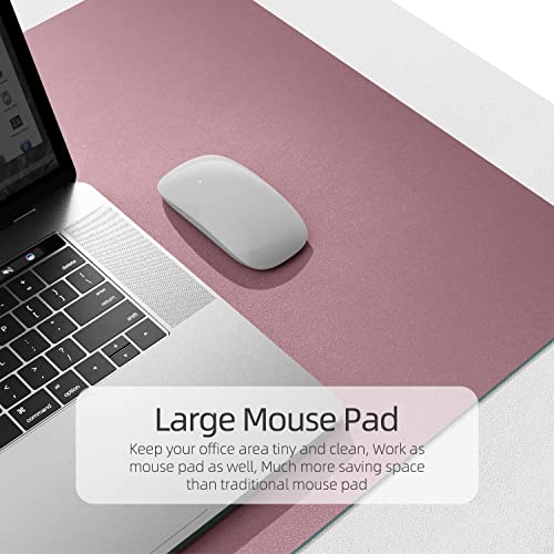 Image of YSAGi Desk Mat, 35.4 inch x 17 inch Waterproof Laptop Leather Pad Protector, Large Blotter for Keyboard and Mouse, Writing Pad for Office and Home (Dark Pink+Pink)