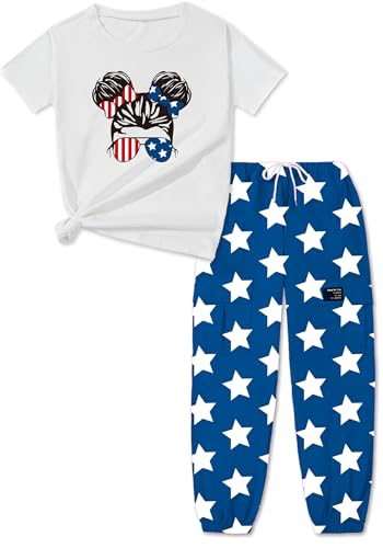 Image of ARTMINE Girls' 2 Piece Outfits Casual Drawstring Jogger Pants and Basic Short Sleeve Top Set, 6-14 Years