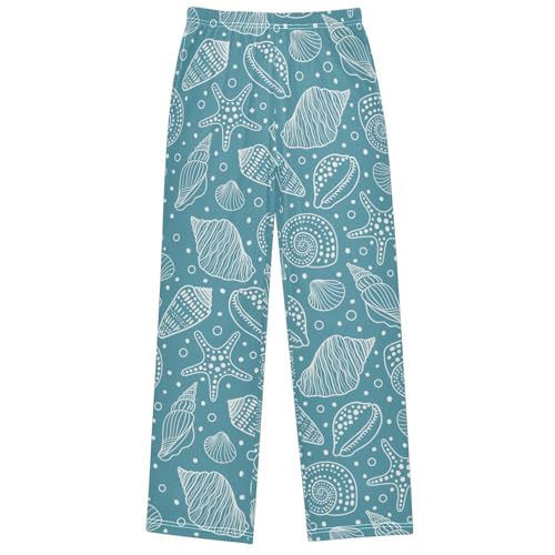 Boy's Pj Pants Sea Shell Fossil Mollusk Starfish Lounge Bottoms Elastic Waist Kids Joggers with Pockets Size 6-14