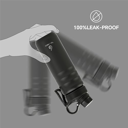 Image of IDEUS Vacuum Insulated Water Bottle, Stainless Steel Double Wall Flask Metal Sports Canteen with Leak-Proof Screw Cap (Black, 24oz (710ml))