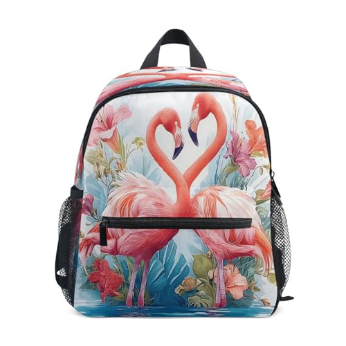 ALAZA Toddler Backpacks for Boys Girls Two Flamingo in Love Kids Backpack with Chest Clip and Name Tag,S