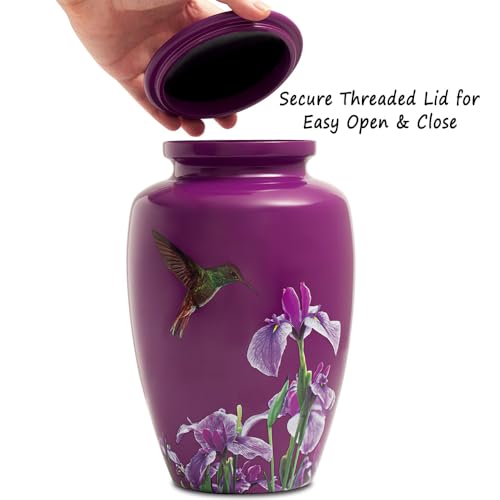 Image of Purple Hummingbird Cremation Urn for Ashes Adult Female Male | Large Urn for Human Ashes Women and Men,Decorative Burial Urn for Mom /Mother /Grandma /Sister(up to 200 lbs)