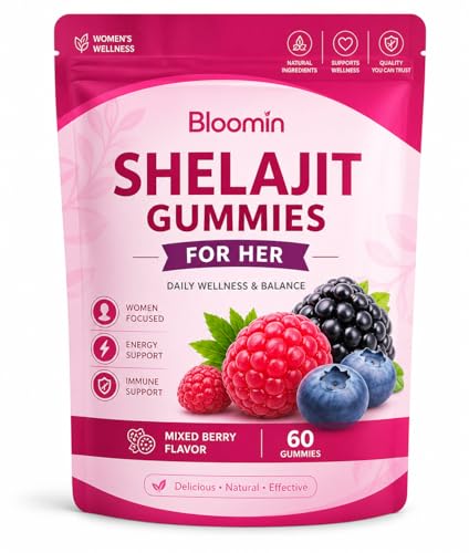 Bloomin Shilajit Gummies for Her Womens Wellness Mixed Berry 60 Gummies
