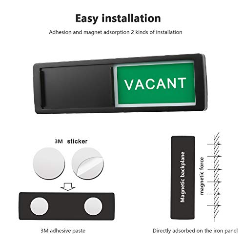 Image of Vacant Occupied Privacy Sign, Vacant Occupied Door Sign for Home Office Restroom Conference Hotels Hospital, Slider Door Indicator Tells Whether Room Vacant or Occupied, 7'' x 2'' - Black