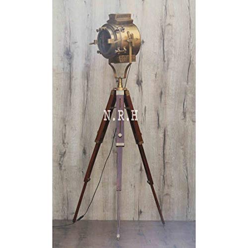 Nautical Replica Hub Vintage Tripod Floor Lamp Retro Industrial Photography Light Spotlight Antique Searchlight Wooden Base Studio lamp