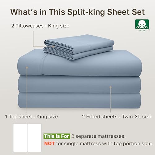 Image of California Design Den Split King Sheet Set - 100% Cotton, 600 Thread Count, Breathable Luxury King Size Sheets for Adjustable Bed, Luxury Hotel-Quality Sheets with Soft Sateen Weave - Blue