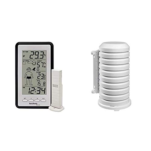 Technoline WS 9632 Wetterstation mit Vorhersage, grau & TFA Dostmann Schutzhülle für Sender Artikel, 98.1114.02, leicht zu montieren, weiß