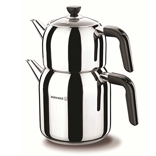 Korkmaz 18/10 Cr-Ni Stainless Steel A079-01 Kappa Mega Tea Pot Set, 4.3 L