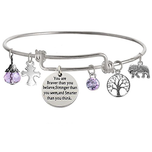 Image of inchYou Are Braver Than You Believe Stronger Than You Seem and Smarter Than You Think Inspirational Bracelet Expandable Bangle for Women