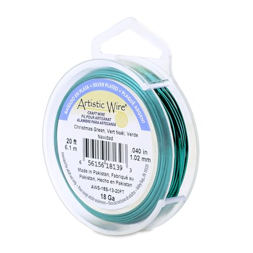 Image of Artistic Wire, 18 Gauge Silver Plated Tarnish Resistant Colored Copper Craft Wire, Christmas Green, 20 ft