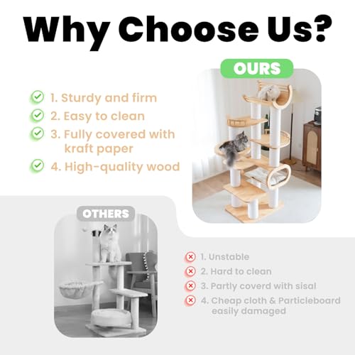 Image of 74.8 inch Modern Cat Tree for Indoor Cats, Tall Wood Cat Tower with Scratching Post, Heavy Duty Luxury Condo with Removable Mats, Multi-Level Cat Furniture for Cats