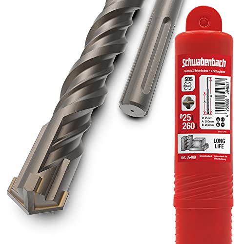 SCHWABENBACH ® SDS Max Drill 25mm x 260 - Foret à béton - Perçage précis et rapide dans le béton - Qualité supérieure avec pointe en carbure - Foret à maçonnerie long - Pas d'accrochage dans le fer