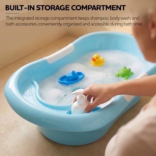 Image of Baybee Lovely Baby Bath Tub for 0 to 5 Years | Ergonomic Bath Tub for Kids with Quick Drain & Storage | Premium Baby Bather with Non Slip Base & Side Grip Bathing Tubs for Boys Girls (Blue)