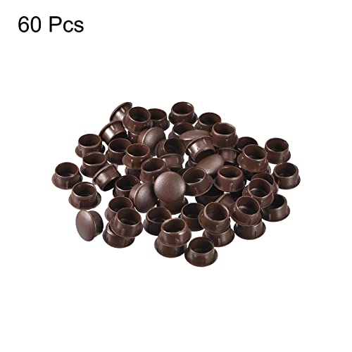Image of uxcell Screw Hole Plugs, 15mm(19 /32 inch) Dia PP Snap in Shelf Button Flush Type Caps for Furniture Cabinet Cupboard, Dark Brown 60 Pcs